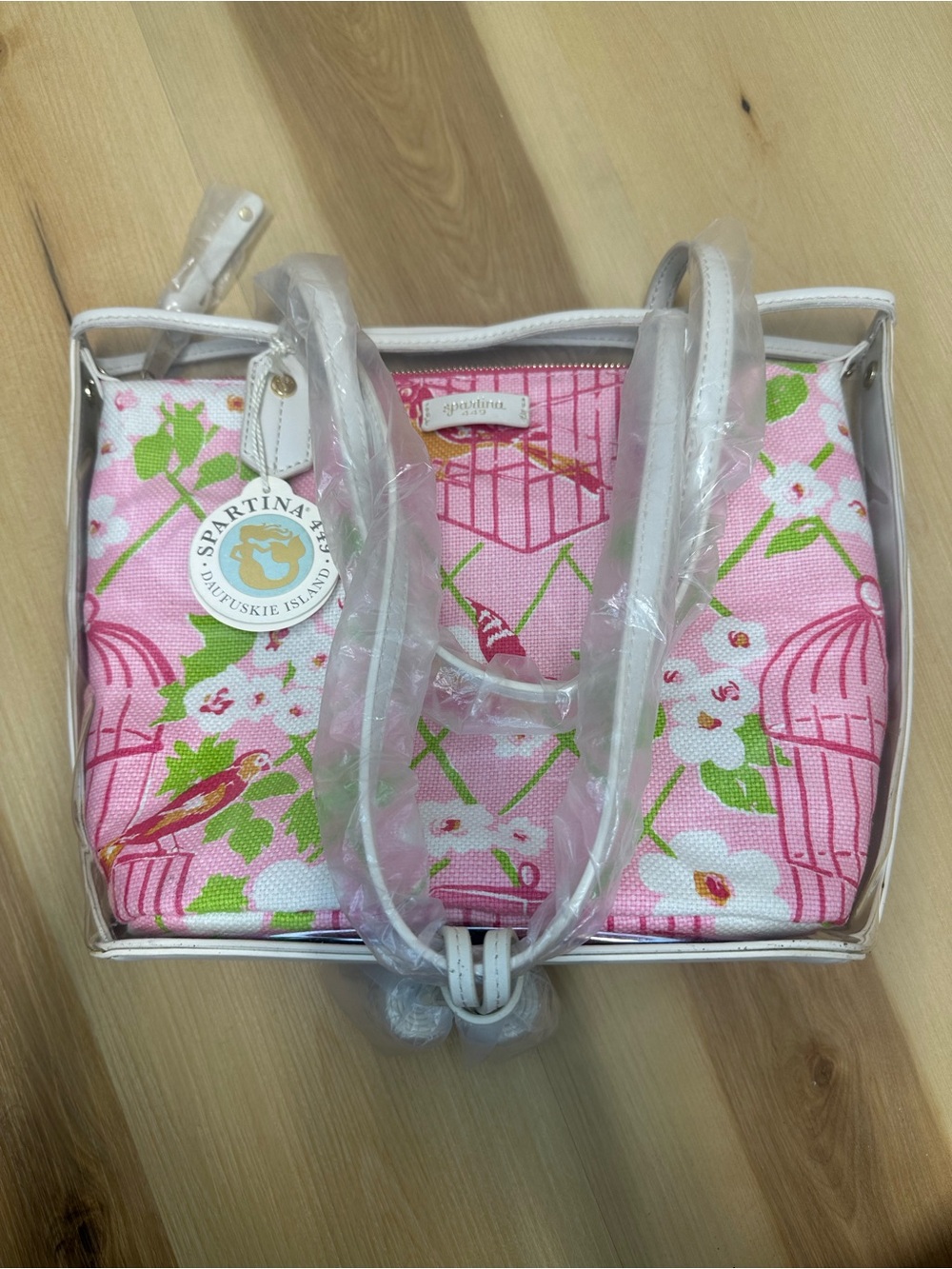 Spartina 449 Pink Floral Clear Tote with Cream Trim - Picture 5 of 16